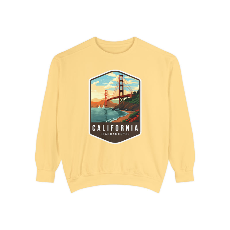 California Sweatshirt - Golden Gate Bridge Design - San Francisco Scenic Apparel - Unisex Garment-Dyed Cozy Fleece