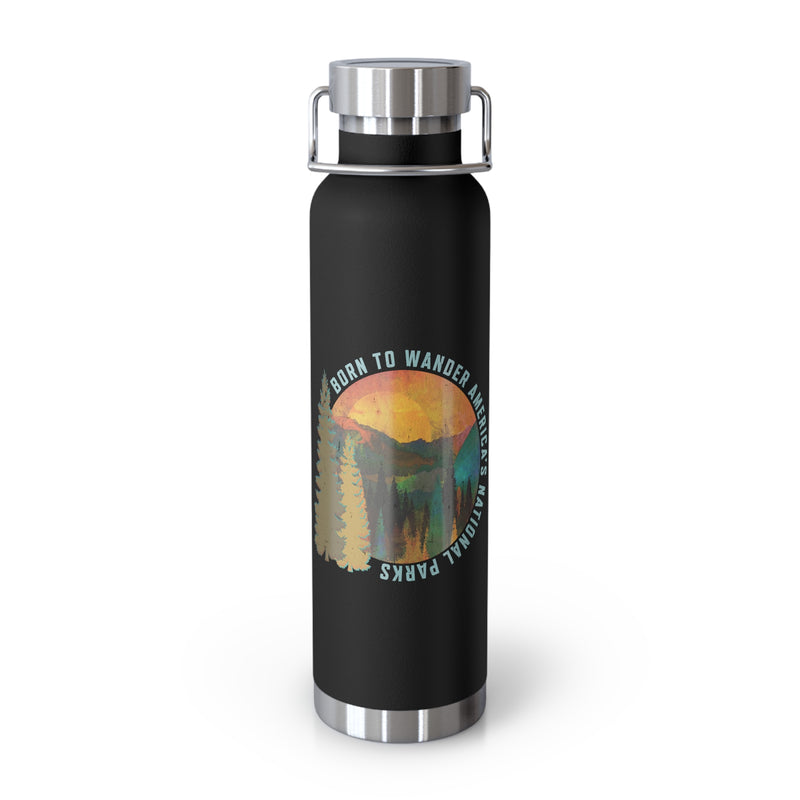 Grand Teton National Park souvenir water bottle with Born to Wander engraved design and copper insulation