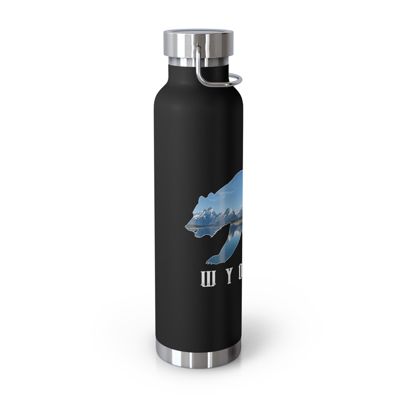 Grand Teton National Park souvenir water bottle featuring a bear scene design with stainless steel construction.