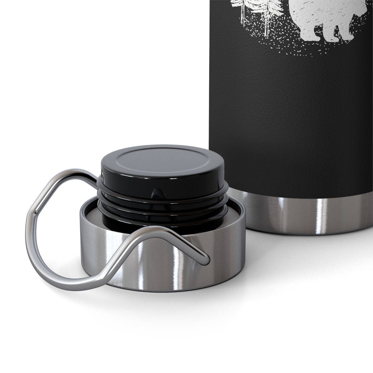 Image of an insulated souvenir bottle with a bear, trees, and mountain design, featuring the text "I'd Rather Be in the Smoky Mountains."