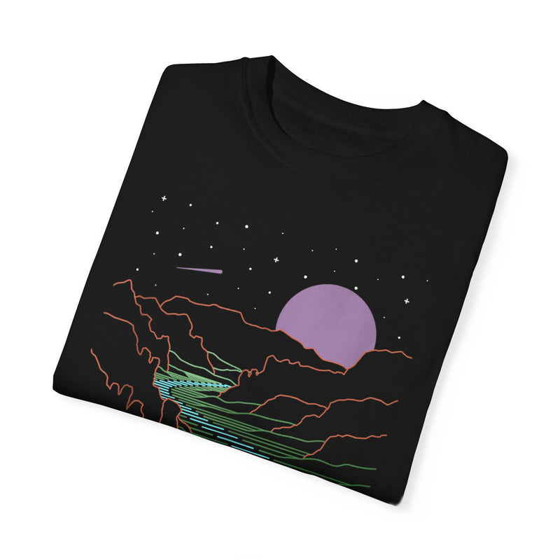 T-shirt featuring a scenic night sky design of Zion National Park.