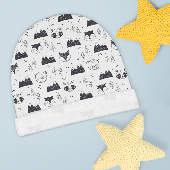 Woodland Animals Black and White Unisex Baby Beanie