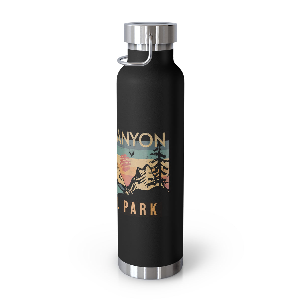 Grand Canyon National Park souvenir water bottle featuring a scenic landscape design and stainless steel construction.