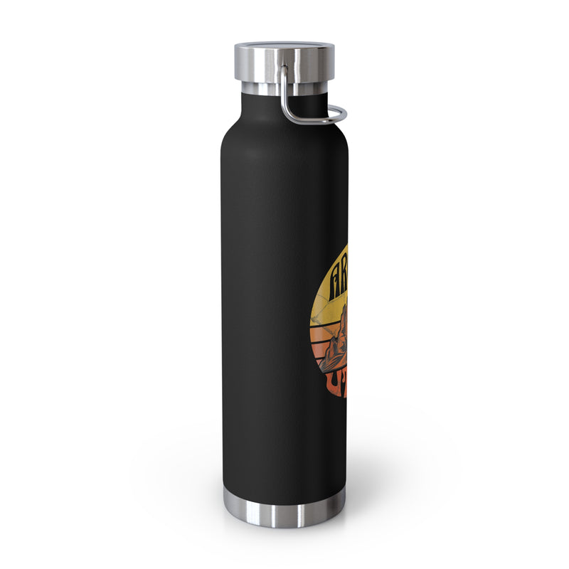 Image of a stainless steel water bottle featuring a design from Arches National Park in Utah.