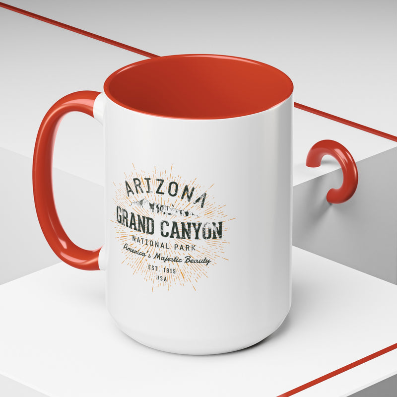 Grand Canyon National Park souvenir mug with a retro Arizona design and text.