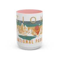 Zion National Park Mug - Ceramic Coffee Tea Cup with Vintage Mountain Sunset Design