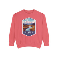 Cozy Alaska Juneau Sweatshirt - Scenic Mountain River Design - Unisex Garment-Dyed Cozy Fleece