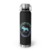 Grand Teton National Park souvenir water bottle featuring a moose design with stainless steel construction.