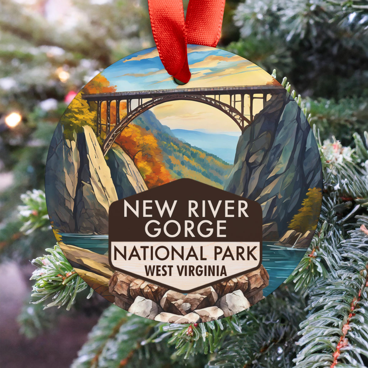 New River Gorge Christmas Ornament with Ribbon