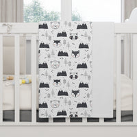 Woodland Animals Black and White Unisex Soft Fleece Baby Blanket