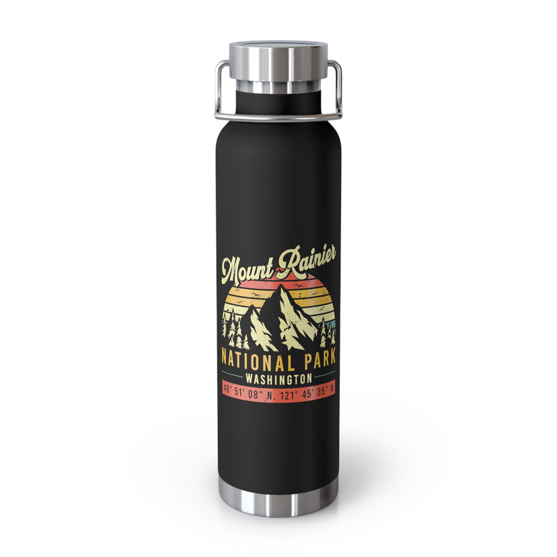 Mount Rainier National Park stainless steel water bottle with scenic design.