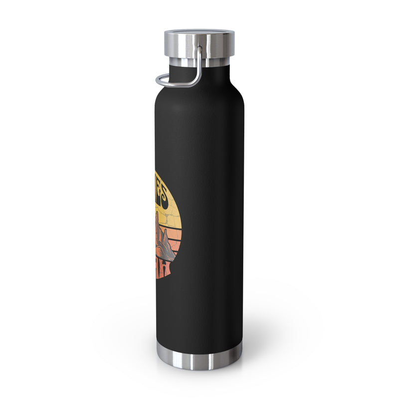 Image of a stainless steel water bottle featuring a design from Arches National Park in Utah.