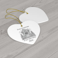 First Christmas in Our New Home 2024 Ceramic Ornament - Heart Shaped Keepsake with Gold String