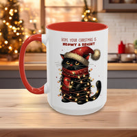 Christmas Cat Mug "Meowy & Bright", Microwave and Dishwasher Safe, Free Shipping