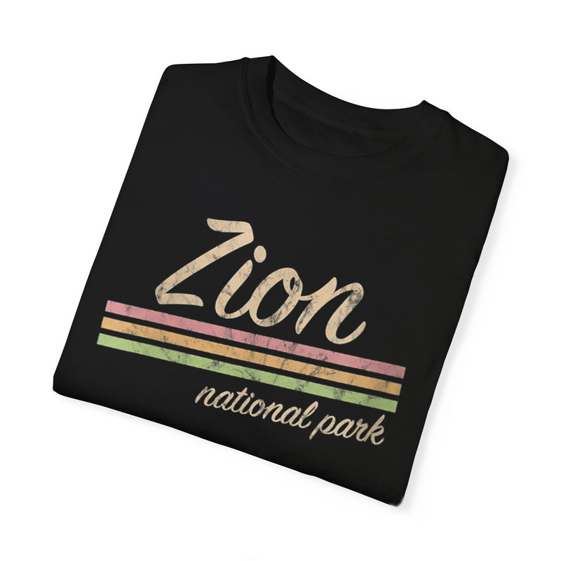 T-shirt featuring a retro striped design for Zion National Park.