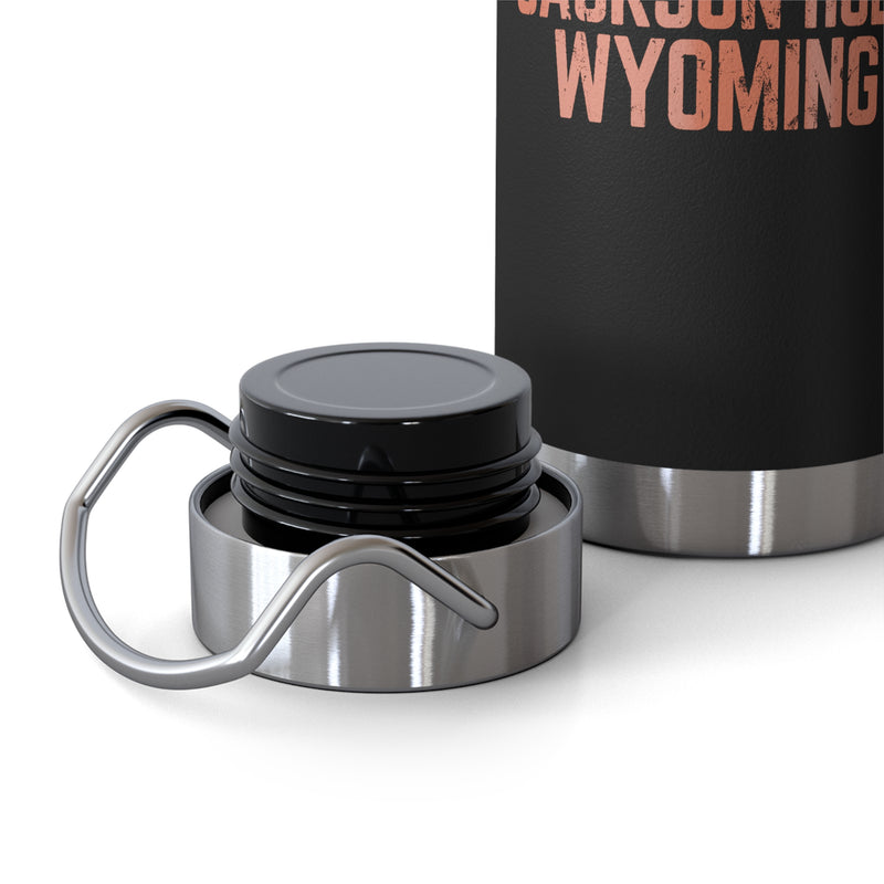 Grand Teton National Park souvenir water bottle featuring a bear design and Jackson Hole, Wyoming text with stainless steel construction.