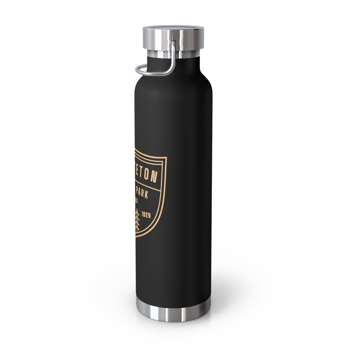 Grand Teton National Park souvenir water bottle featuring a forest design with stainless steel construction.