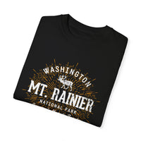 T-shirt featuring Mt. Rainier National Park design with fireworks, located in Washington.