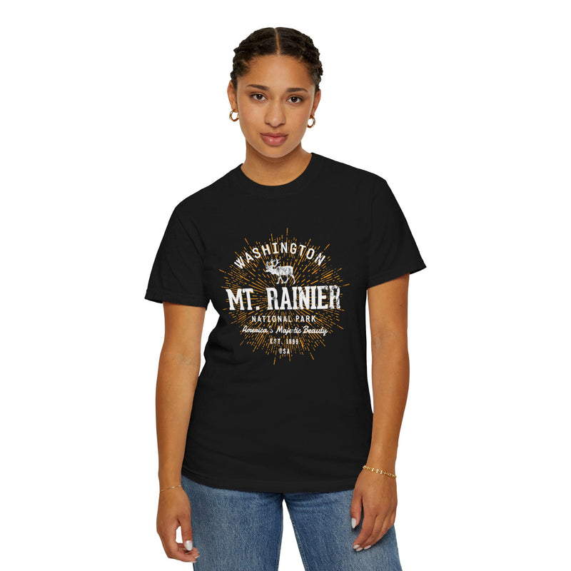 Mount Rainier Washington Souvenir Tee with Fireworks Design