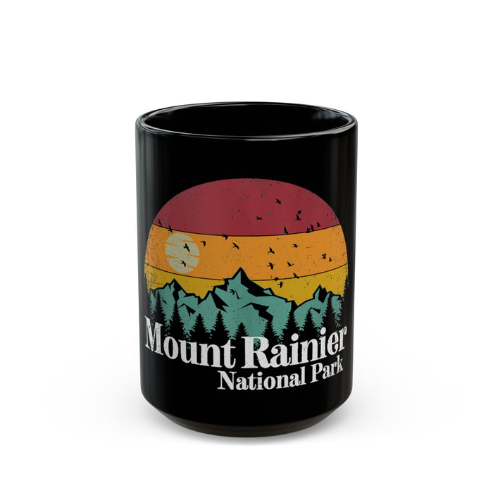 Mount Rainier National Park souvenir mug with sunset and mountain design