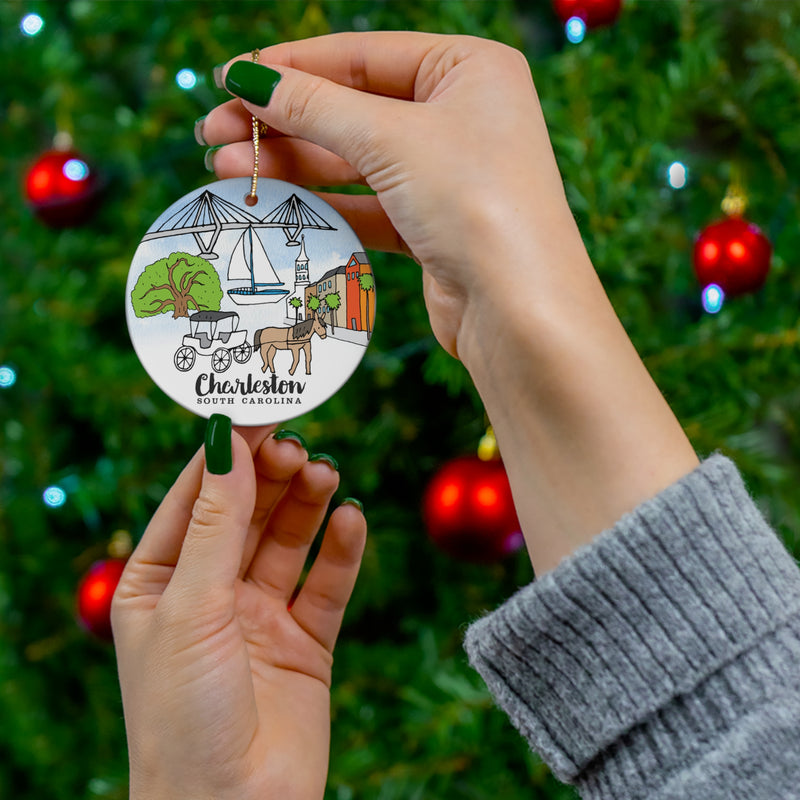 Charleston South Carolina Ceramic Ornament, Charleston Keepsake Souvenir With Free Shipping