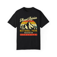 T-shirt featuring Mount Rainier National Park design with coordinates in Washington.