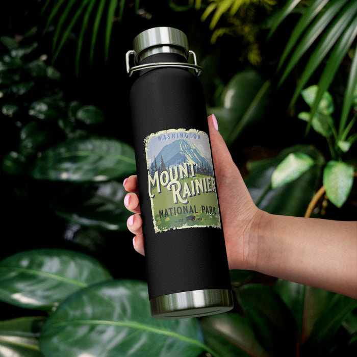 Mount Rainier National Park stainless steel water bottle with scenic design and durable construction.