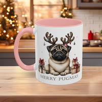 Merry Pugmas Christmas Mug, Cute Pug Dog Design with Free Shipping, Microwave and Dishwasher Safe