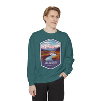 Cozy Alaska Juneau Sweatshirt - Scenic Mountain River Design - Unisex Garment-Dyed Cozy Fleece