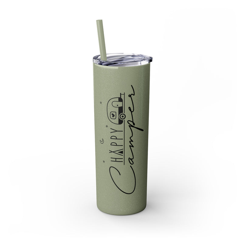 Happy Camper Skinny Tumbler with Straw, 20oz