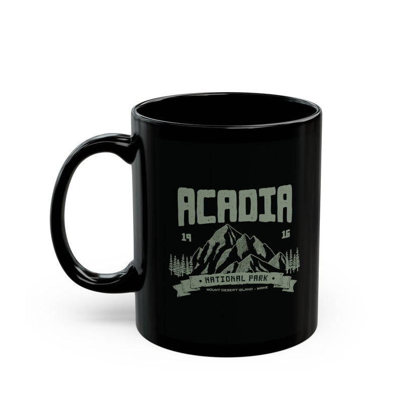 Ceramic coffee mug featuring a mountain design with Acadia National Park.