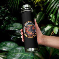 Grand Canyon National Park souvenir water bottle featuring an Arizona emblem design and stainless steel construction.