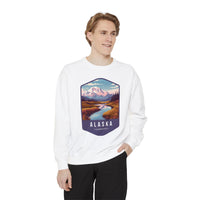 Cozy Alaska Juneau Sweatshirt - Scenic Mountain River Design - Unisex Garment-Dyed Cozy Fleece