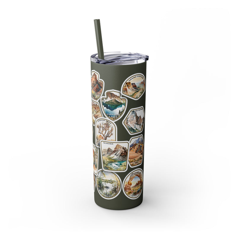 National Park Stamps Skinny Tumbler with Straw, 20oz