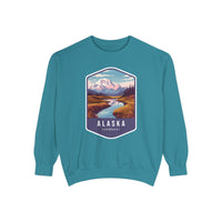 Cozy Alaska Juneau Sweatshirt - Scenic Mountain River Design - Unisex Garment-Dyed Cozy Fleece