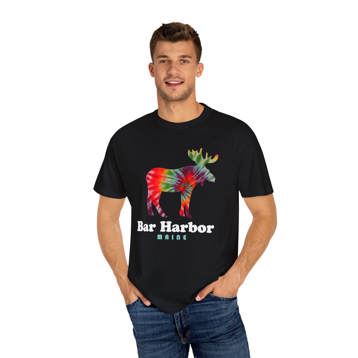 Acadia Bar Harbor Maine Souvenir Tee with Moose Graphic