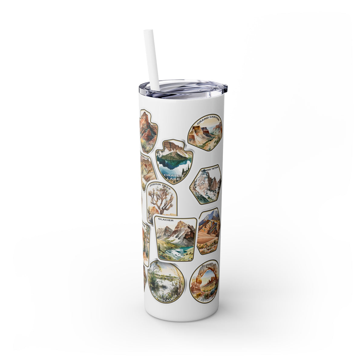 National Park Stamps Skinny Tumbler with Straw, 20oz