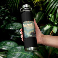 Image of an insulated souvenir bottle featuring a scenic bear and mountain design from Great Smoky Mountains National Park, with the text "Tennessee & North Carolina."