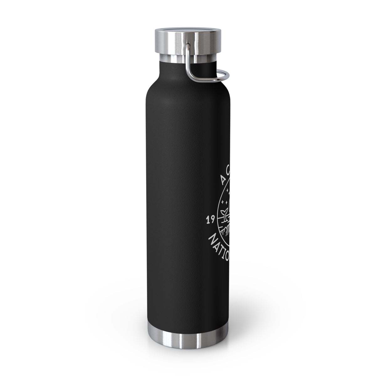 Stainless steel water bottle featuring an Acadia National Park design with a scenic lighthouse illustration, durable powder-coated finish.