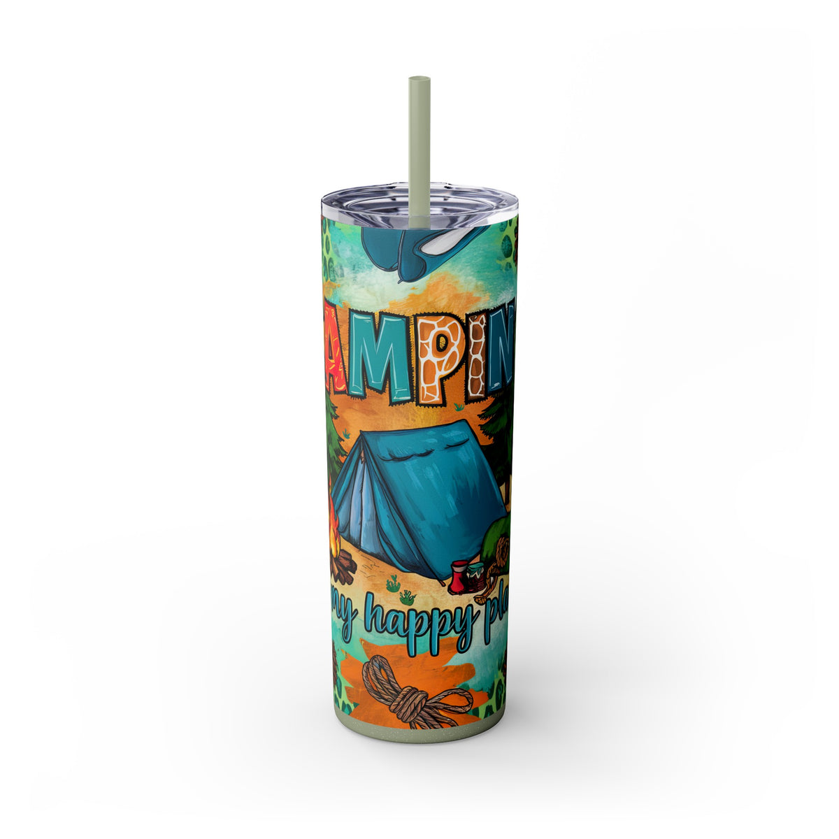 Camping is My Happy Place Skinny Tumbler with Straw, 20oz