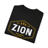 T-shirt featuring a vintage badge design for Zion National Park.