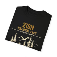 T-shirt featuring a mountain and pine tree design for Zion National Park.