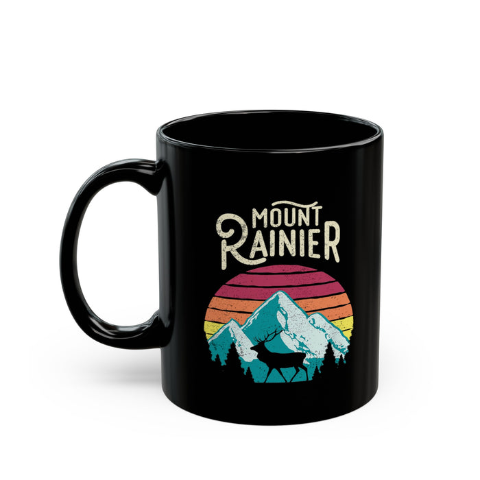 Mount Rainier National Park souvenir mug with elk and mountain design