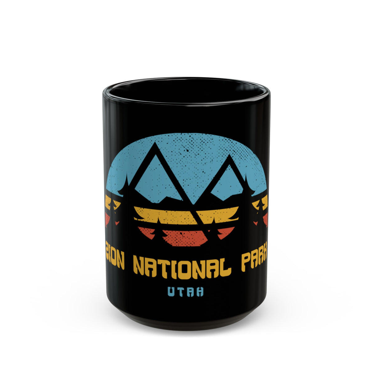 Ceramic mug featuring a retro design of Zion National Park in Utah, perfect as a souvenir.