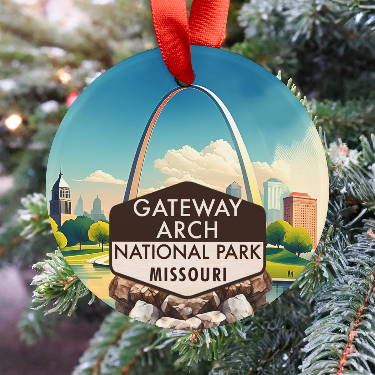 Gateway Arch Christmas Ornament with Ribbon