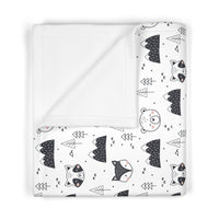 Woodland Animals Black and White Unisex Soft Fleece Baby Blanket