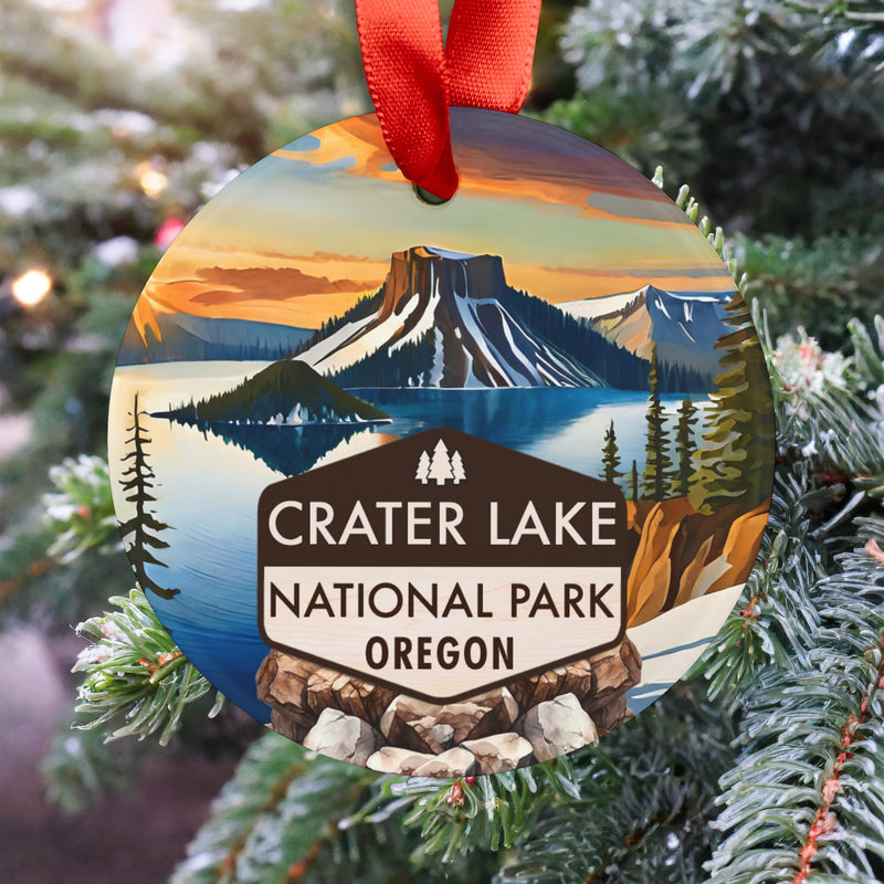 Crater Lake Christmas Ornament with Ribbon