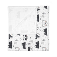 Woodland Animals Black and White Baby Swaddle Blanket