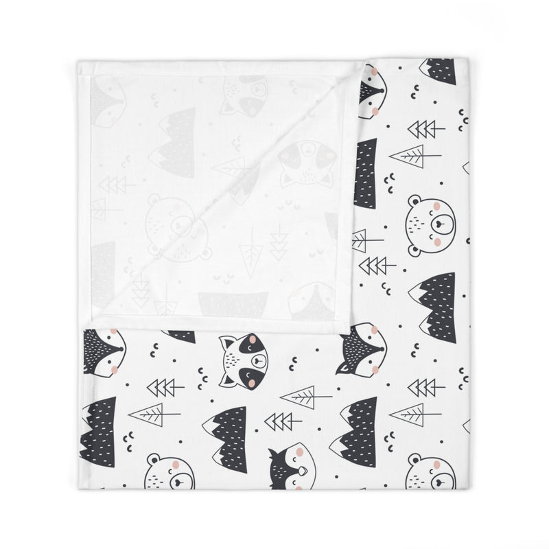 Woodland Animals Black and White Baby Swaddle Blanket