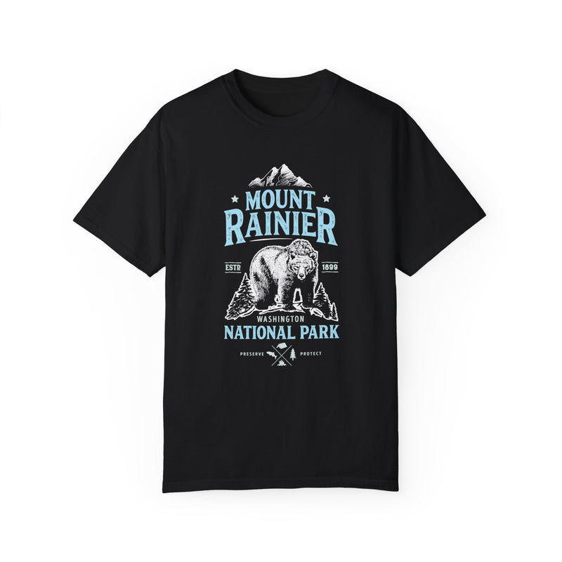 T-shirt featuring a bear design with Mount Rainier National Park in Washington.